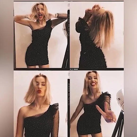 ZARA Dress One Shoulder Black Rhinestone Size XS • BLOGGER FAVORITE • - Picture 11 of 17